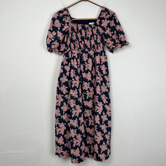 The Nines By Hatch Size XS Maternity Navy & Mauve Pink Floral Smock Midi Dress - Picture 2 of 10